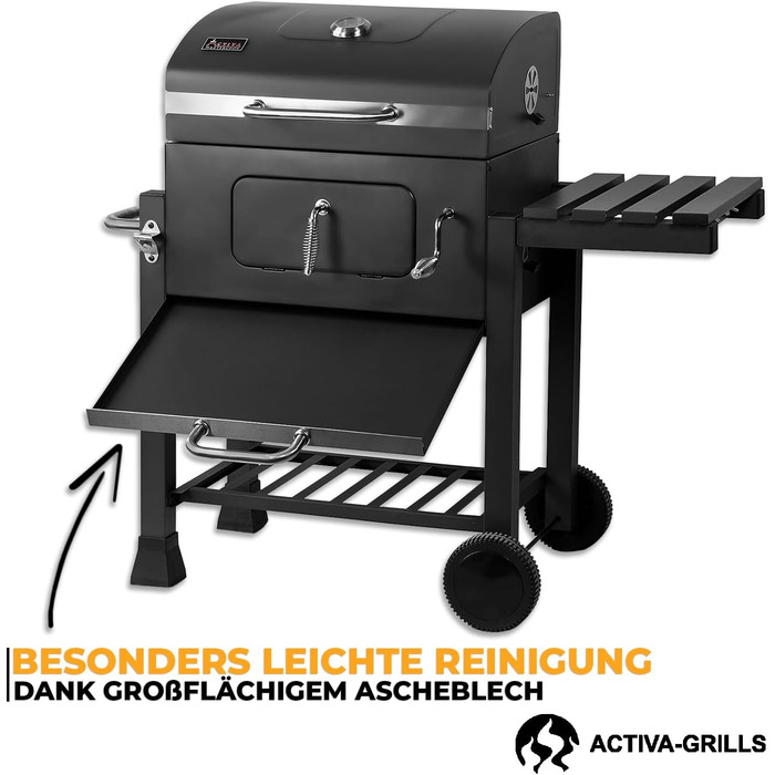 Кутовий чавунний мангал з чавунною решіткою I Мангал з кришкою, регульованим піддоном для вугілля та термометром I Візок для барбе