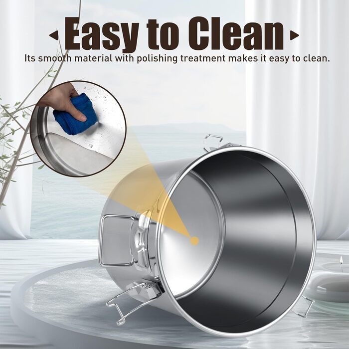 Герметичне відро з нержавіючої сталі з кришкою 6 л/12 л/21 л/33 л - Контейнер з нержавіючої сталі для зберігання на кухні, контейнер для зерна, контейнер для борошна із засувками для рису, борошна та зерна (38x38x36 см 33 л)