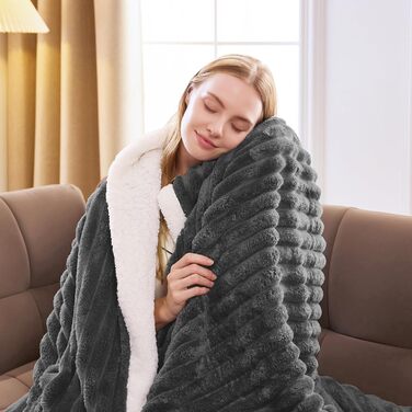 Ковдра WAVVE Sherpa, плюшева ковдра, пухнаста сіра - надзвичайно тепла, товста, м&39яка ковдра з грубого шнура, плед для дивана, двостороння ковдра для дивана, 150x200 см XL вовняна ковдра, ковдра для дивана, ковдра для вітальні 150 x 200 см сірого кольор