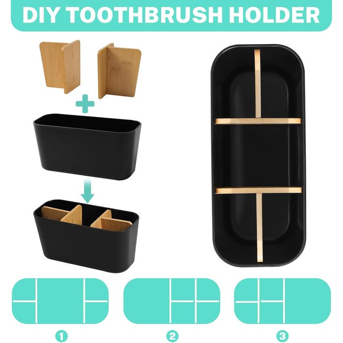 Тримач для зубних щіток Votoko, Пластиковий тримач для зубних щіток з бамбуковими перегородками, Підставка для зубних щіток з 4 ві