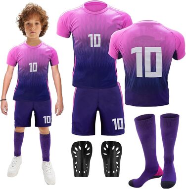 Дитяча футбольна форма, 8/ 10, виїзна футбольна форма для дітей з футболкою, шортами, шкарпетками, наколінниками та брелоком для дітей та підлітків 6-7 років, 10