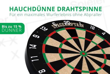 Комплект мішені для дротиків Stagecaptain DBS-1715C Bullseye Champion - професійна мішень для дротиків із сизалевої сталі - регульована по висоті чорна підставка для дротиків із сумкою - 6 дротиків та 4 комплекти дергаків