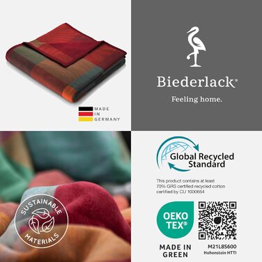 Пухнаста флісова ковдра biederlack з чистої бавовни в клітинку Зроблено в Німеччині ko-Tex, зроблено в зеленому кольорі Барвиста картата ковдра зі 100 бавовни Ковдра для дивана 150x200 см Вироблено за принципами сталого розвитку