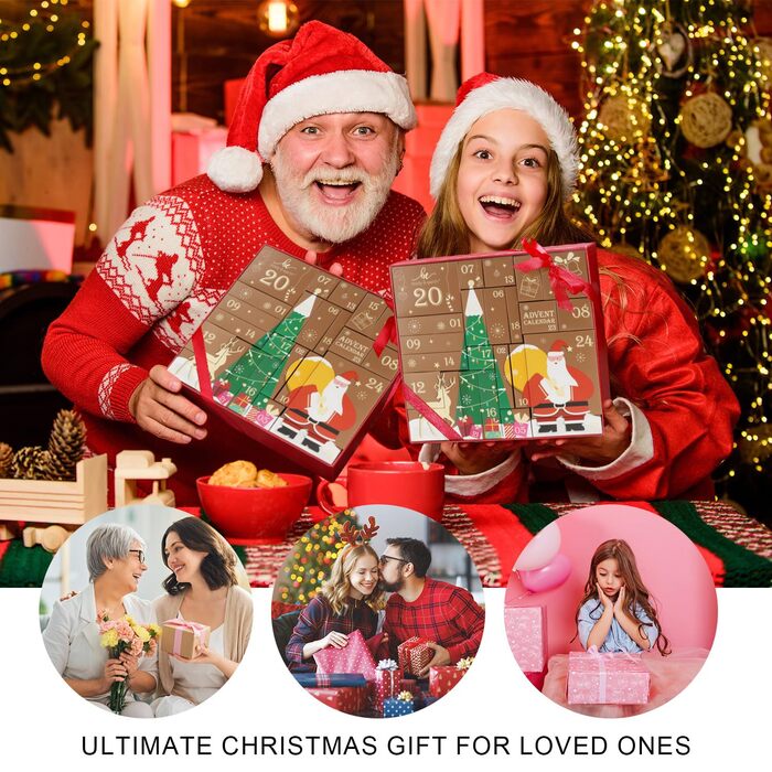 Різдвяний набір подарунків Body & Earth Advent Calendar 2025 для жінок, 24 предмети, подарункова коробка з шапкою Санта-Клауса, бомбочками для ванни, різдвяними прикрасами, різдвяними подарунками для жінок золотистого кольору