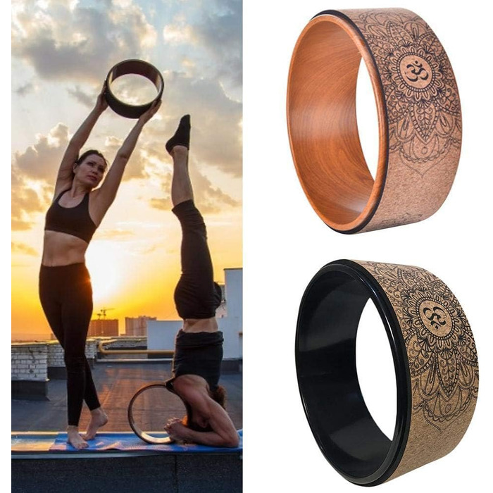 Колесо для йоги - найміцніше та найзручніше опорне колесо для Дхарма-йоги для поз йоги, ідеальний пінопластовий ролик для додаткової гнучкості, кільце для йоги 13 x 5 дюймів, коричневий колір