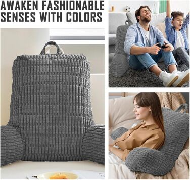 Подушка для читання для ліжка та дивана, диван для дорослих з подушкою для спинки, подушка сидіння з підлокітником, спинка підходить для перегляду телевізора, читання, гри в ігри на мобільному телефоні та гри в ліжку (сіра)