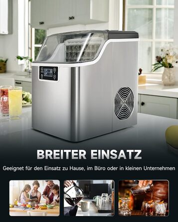 Машина для виробництва кубиків льоду Wilprep маленька з самоочисним льодогенератором 22 кг/24 години машина для морозива з РК-екраном Льодогенератор з нержавіючої сталі для офісу, ресторану, бару, кафе (щоденна продуктивність 22 кг)