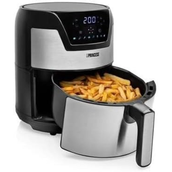 Цифрова фритюрниця Princess XXL кругла об'єм 4.5 л на 66.7 менше споживання енергії Нержавіюча сталь 10 попередньо запрограмованих налаштувань 182026 фритюрниця 4.5 л