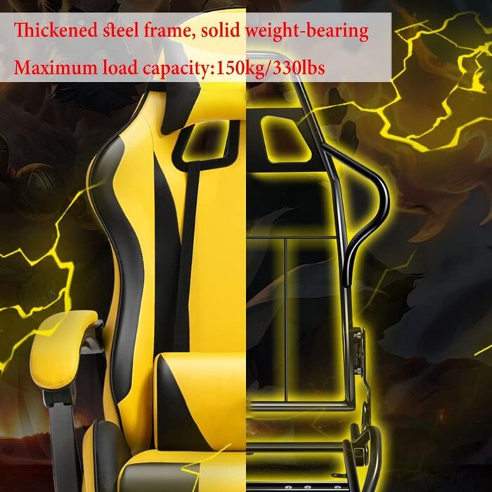 Геймерське крісло з підставкою для ніг, ергономічне комп&39ютерне крісло, ігрова поперекова опора, регулювання висоти спинки та сидіння, поворотне крісло-реклайнер, гоночне офісне крісло, крісло для відеоігор (колір /жовтий)