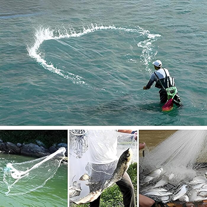 Рибальська сітка, кастова сітка для риболовлі, монофільні рибальські сітки ручного лиття, сітка для морської риболовлі для озер та річок, діаметри 1,8 м/2,4 м/3,0 м/3,6 м/4,2 м/4,8 м/5,4 м/6,0 м/6,6 м/7,2 м, діаметр 2,4 м