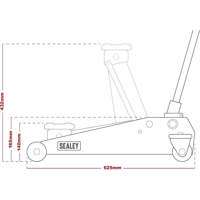Домкрат Sealey Charity Edition з колесами, 3 тонни, червоний, 1153CX 0 ВтВт, 0 вольтВ