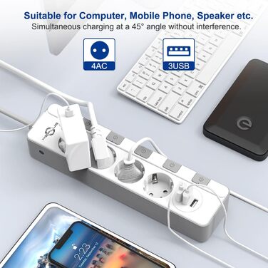 Розетка на кілька розеток із захистом від перенапруги (4000 Вт 16 А), розетка KEPLUG на кілька розеток з 3 USB, індивідуально пере