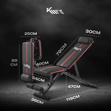 Складана силова лава KM Fit, багатофункціональна тренувальна фітнес-лава Регульована спинка у 6 положеннях Регульоване сидіння у 3 положеннях Повітропроникна поверхня з EVA Вантажопідйомність до 400 кг