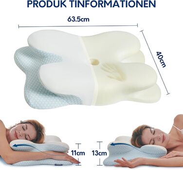 Подушка для шиї, подушка з піни з ефектом пам&39яті для сну на боці, спині та животі, ергономічна подушка для підтримки шиї з охолодженням, чохол, який можна прати, сертифікована Oeko-TEX, синьо-білий колір