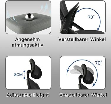 Ергономічне офісне крісло, стілець для роботи з регульованими підлокітниками, 3D-підголівником та 3D-поперековою опорою, офісне крісло з функцією гойдання та нахилу (біле та чорне) Оновлення підголівника в білому та чорному варіантах