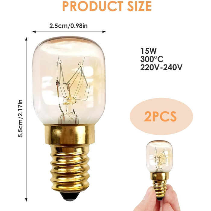 Лампа для духовки LANAFAY E14 15W, 120LM, 2700K теплий білий, AC 220-240V, термостійкість 300 градусів, лампочка для холодильника 15w, соляна лампа для лампи для холодильника/духовки