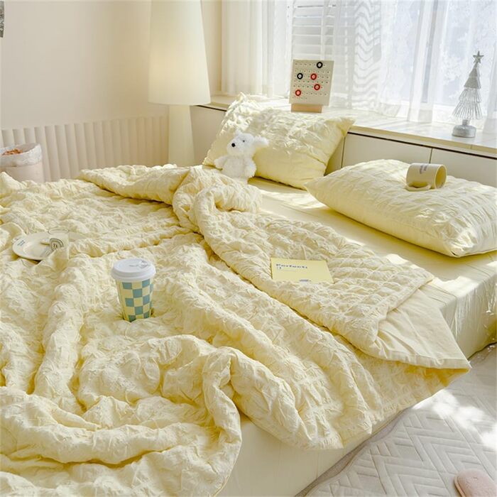 Покривало Mateju, стьобане однотонне, плед з мікрофібри, дихаюче, легке, тонке літнє покривало, м&39яке стьобане покривало для дивана (світло-жовтий, 200 x 230 см) Світло-жовтий 200 x 230 см