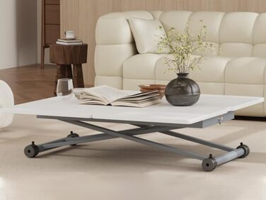 Журнальний столик VOWNER з регульованою висотою, розсувний обідній стіл 3-в-1, що економить місце, для їдальні, поворотний, трансформується у вітальню, обідній стіл, вітальню та багато іншого (білий з деревним малюнком)