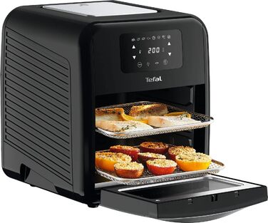 Аерофритюрниця Tefal FW5018 Easy Fry & Grill 9-в-1 11 літрів на 6 порцій 7 Аксесуари 8 програм Онлайн рецепти Здорова фритюрниця без олії Швидко та енергозберігаючі чорний Easy Fry Духовка та гриль 11 л