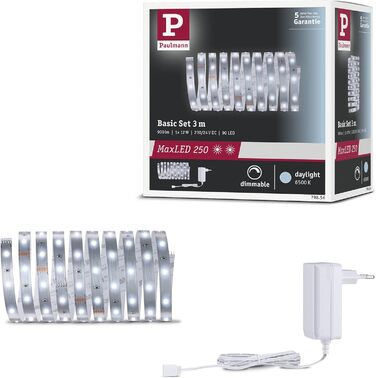 Світлодіодна стрічка Paulmann 79852 MaxLED 250 тепла біла IP20 в т.ч. 12 Вт срібляста стрічка (базовий набір, 3м, 6500K)