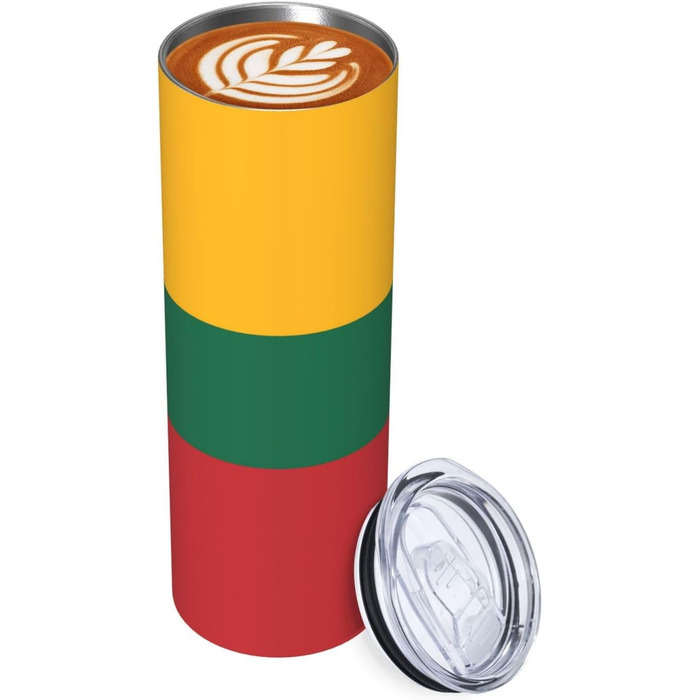 Кухоль з прямою трубочкою, дизайн литовський прапор, друкований, дорожній кухоль, підходить для кемпінгу, офісу та дому, 590 мл