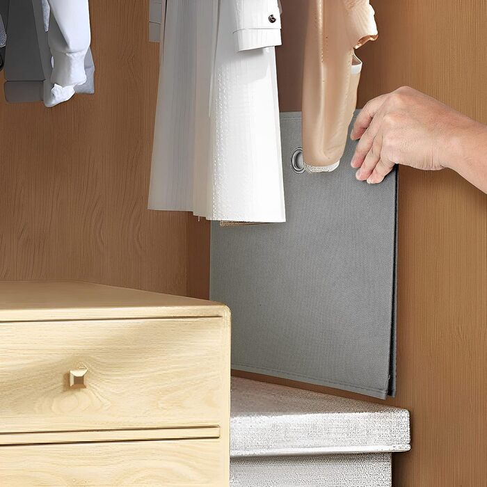 Набір складних коробок для зберігання з 6 предметів, 32x32x32 см, тканинна коробка, складна скриня, ящики з отворами для пальців, кубоподібний органайзер для іграшок для полиць Kallax, роздільник кімнати, світло-сірий, набір з 6 шт.