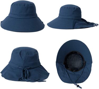 Жіночий сонцезахисний капелюх Comhats, захист від сонця UPF 50, літній капелюх із захистом шиї, широкі козирки, бавовна, M 1005темно-синій