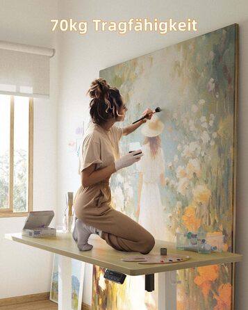 Письмовий стіл з регульованою висотою 120x60 см, Електричне регулювання висоти стіл, Стіл з регульованою висотою для роботи стоячи з функцією пам&39яті, Каркас натурального білого кольору/Стільниця натурального кольору 120 x 60 см