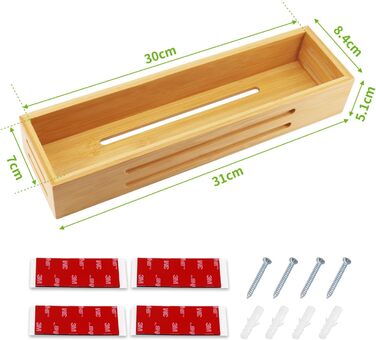 Бамбукова підставка для спецій, не потребує свердління, настінна підставка для спецій з 4 предметів, тримач для спецій можна використовувати на дверцятах шаф або холодильників, стояти або підвішувати, кріплення самоклеїться або з просвердлюванням