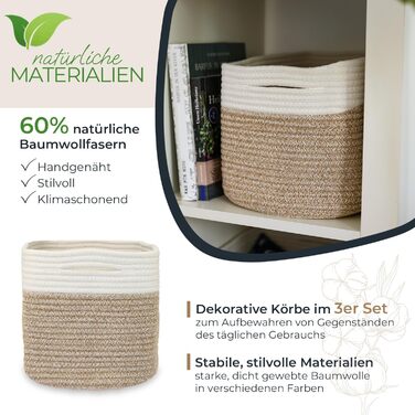 Кошик для зберігання HMF з прихованими ручками, набір з 3 шт. , бавовняний кошик 37,5 x 25 x 22,5 см біло-коричневий