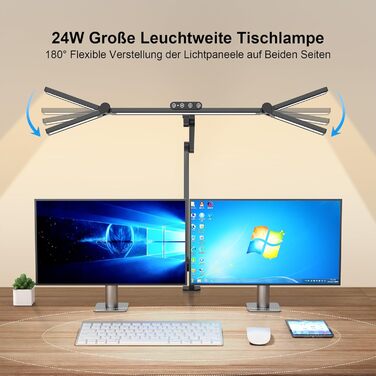 Настільна лампа YOUKOYI Світлодіодна лампа з регулюванням яскравості, настільна лампа 24 Вт затискна 5 колірна температура 5 рівнів яскравості Поворотна рука Лампа архітектора, Лампа для монітора захисту очей для роботи, навчання, дому, офісу Чорний-2