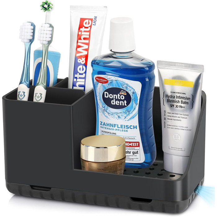 Тримач для зубної щітки для органайзера для ванної кімнати, тримач для електричної зубної щітки зі зливним отвором, знімний органайзер для зубної щітки для ванної кімнати, кухні та сімї (чорний)