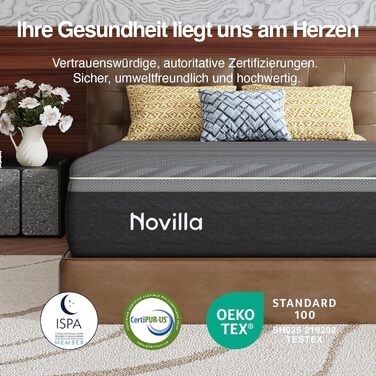 Матрац Novilla Coolmax 140x200 см 7-зонний матрац з холодної піни з гелем та зеленим чаєм, з охолоджувальною тканиною, H3 та H4 середньої жорсткості, висота 30 см, сертифікований Oeko-Tex, дихаючий чохол, який можна прати, 140 x 200 см 30 см