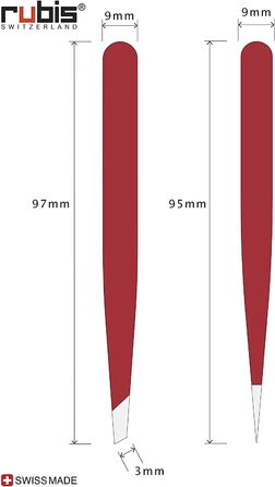 Набір пінцетів Rubis - пінцет для брів косий і осколковий пінцет з загостреним кінчиком з нержавіючої сталі