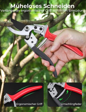 Професійні садові ножиці для жінок у 6 разів гостріші, японська вуглецева сталь SK5, обхідне лезо, діаметр різу 25 мм, для сухої, свіжої деревини, професійні ножиці для троянд, легкі ножиці для рослин для жінок