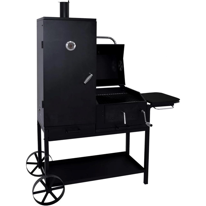 Syntrox Smoker Klavor з коптильнею, грилем барбекю, грилем на вугіллі. Гриль коптильні, сталь, листова сталь з вогнезахисним лаком, камера гриля і коптильня, дерев'яні ручки, дверцята з золи із засувкою