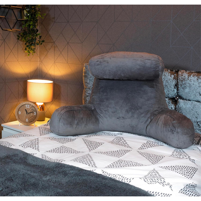 Подушка для читання Aidapt XL зі знімним підголівником, підлокітниками, поперековою опорою, чохлом, який можна прати, 2 кишенями, ручкою для перенесення, подрібненим пінополіуретаном, ідеально підходить для ліжка, ігор, перегляду телевізора або відпочинку