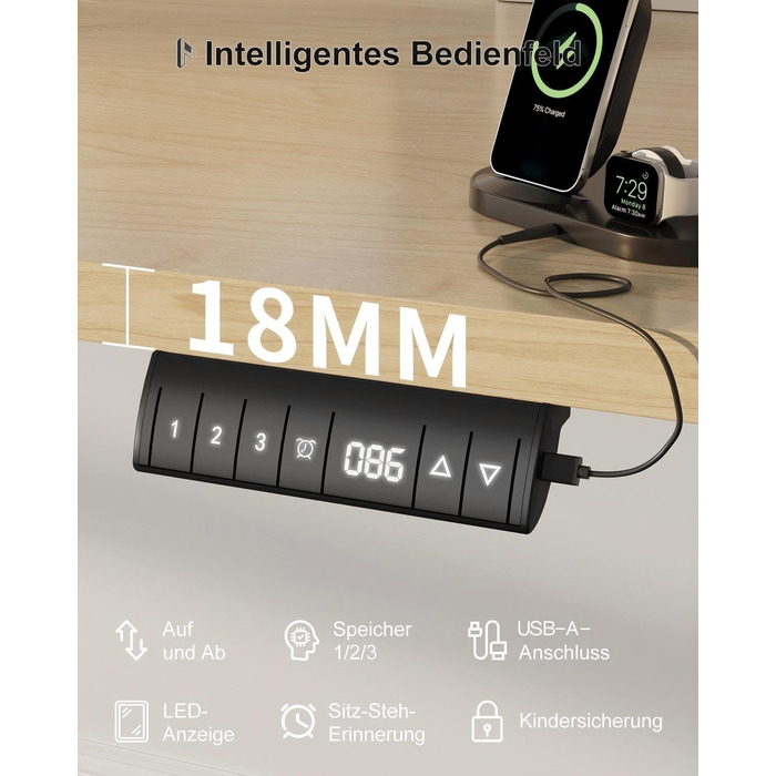 Стіл Homall з регульованою висотою 140x70 см з портом зарядки USB-A, електричний стіл з лотком для кабелів, стіл для роботи стоячи з 3 функціями пам&39яті, комп&39ютерний стіл бежевий 140x70 см білий бежевий