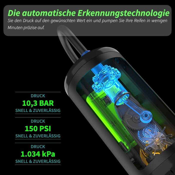 Зручне накачування з tPump X - портативний міні-компресор для всіх шин з манометром до 10,3 БАР.