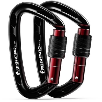 Карабін FresKaro 25kN, чорний, гвинтовий затвор, сертифікований CE карабін для спуску на мотузці, повідці для собак, великий, надзвичайно міцний 2550 кг, легкий, стійкий до іржі, міцний, матеріал авіаційний алюміній 7075, чорний - 2 шт.