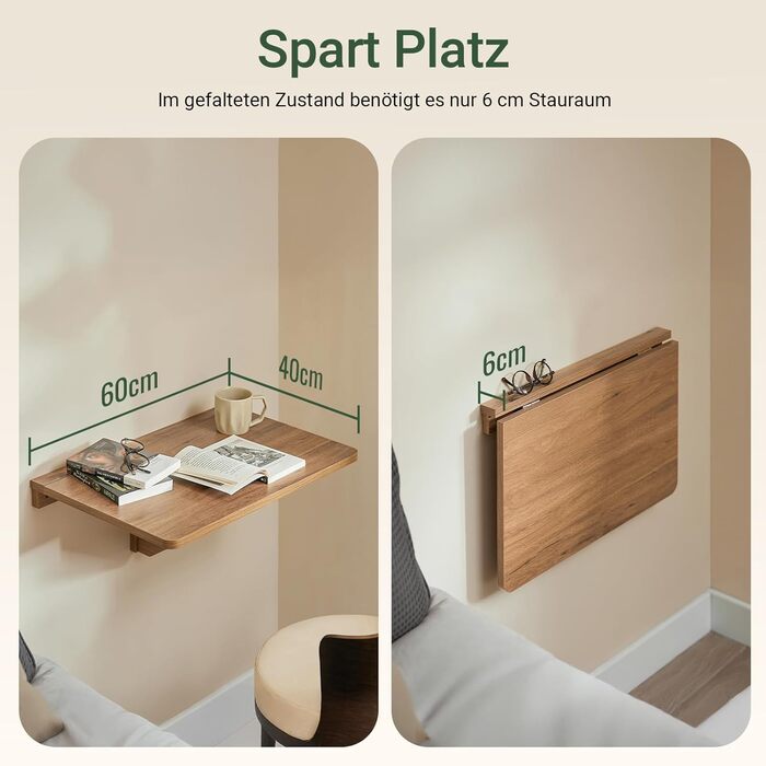 Настінний розкладний стіл SoBuy, розкладний обідній стіл, компактний кухонний стіл, компактний дизайн, розкладний стіл для невеликих приміщень, настінний стіл, 60x40 см, вінтажний FWT03-PF