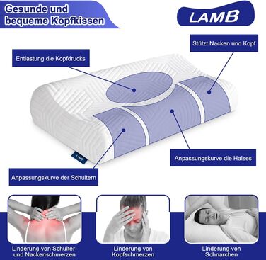 Подушка для шиї LAMB Pillow, ергономічна подушка для підтримки шиї з регульованою висотою з піни з ефектом пам&39яті з наволочкою, яку можна прати, 50x35 см, біла 1