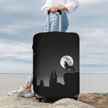 Чохол для валізи Вовчий Нічний Місяць, міцний захист для багажу, підходить для валіз розміром 45.7 - 81.3 см, малий, Чорний