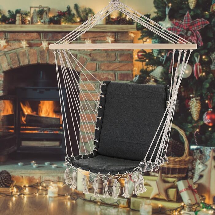 Підвісне крісло DETEX Вантажопідйомність 150 кг Подушка сидіння Макраме Вулична/Приміщень Підвісна гойдалка Підвісне крісло Підвісна гойдалка Крісло-гойдалка Сіре