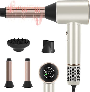 Повітряно-звуковий фен PARWIN PRO BEAUTY, фен зі світлодіодним дисплеєм HD, фен з безщітковим малошумним двигуном 110,000 об / хв,