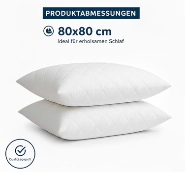 Стьобані подушки, 2 шт. (80x80 см), подушки готельної якості, подушки для сну на боці, швидко відновлюються, пилонепроникні, високоякісні наповнені подушки 80x80 см - 2 шт., білі