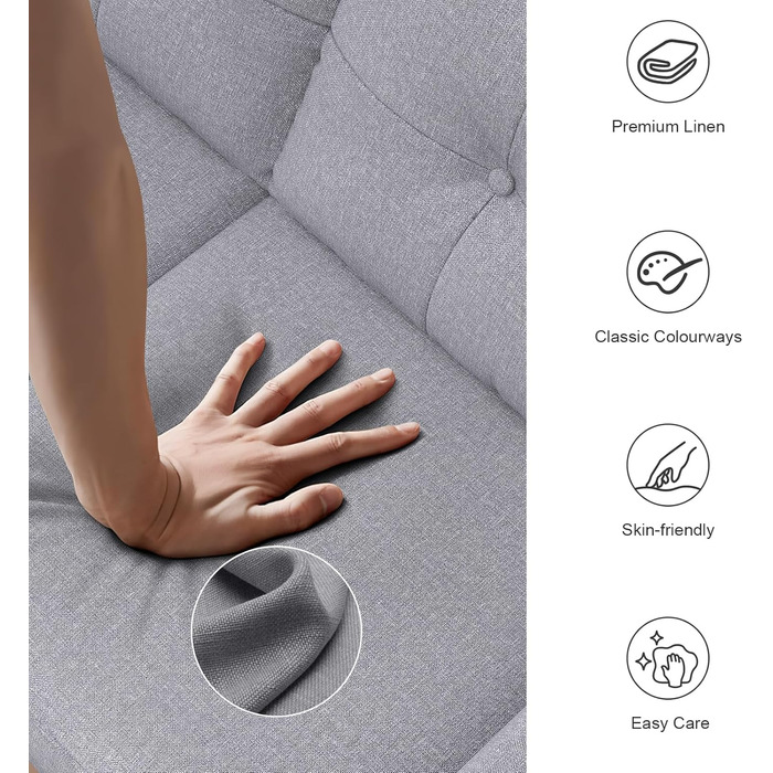 Місний диван, сучасний дизайн з товстими подушками, 2 подушки, зручний лляний диван з 2 відділеннями для зберігання речей для вітальні/спальні/офісу, легко збирається невеликий предмет меблів, класичний сірий, 2-