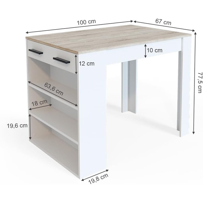 Обідній стіл Vicco Repose, барна стійка для їдальні, Сонома/Білий, 67 x 100 см Сонома/Білий Без барних стільців