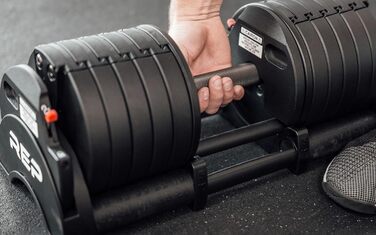 Регульовані гантелі Rep Fitness Quickdraw, доступні в кількох діапазонах ваги, включаючи 5-30, 5-40, 5-50 та 2,3-27,2 кг, 2,3 - 18 кг
