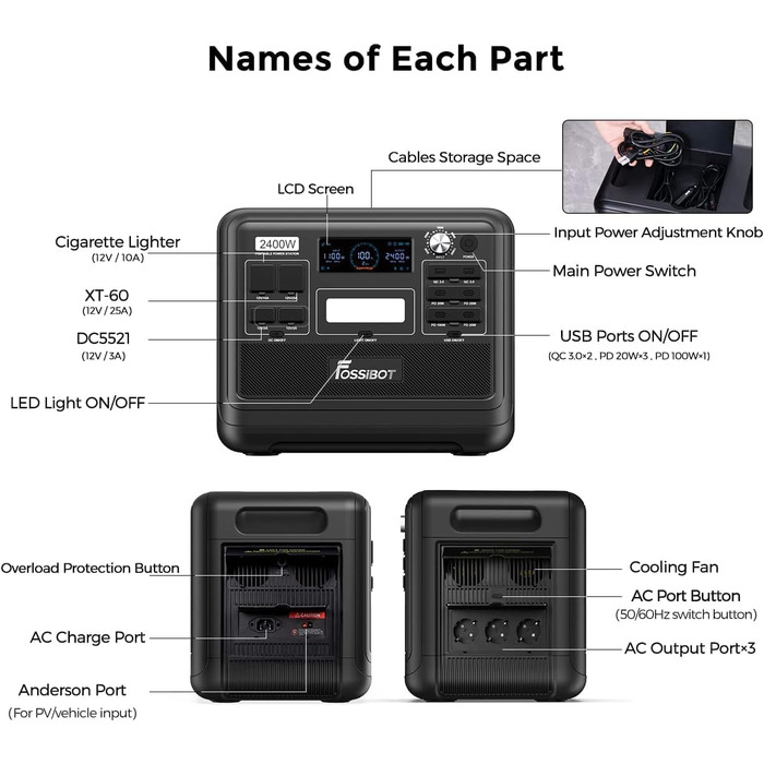 Сонячний генератор FOSSiBOT з 2-ма сонячними панелями по 200 Вт, 2048Wh LiFePO4 Powerstation 3 шт. 230V 2400W AC розетка мобільний